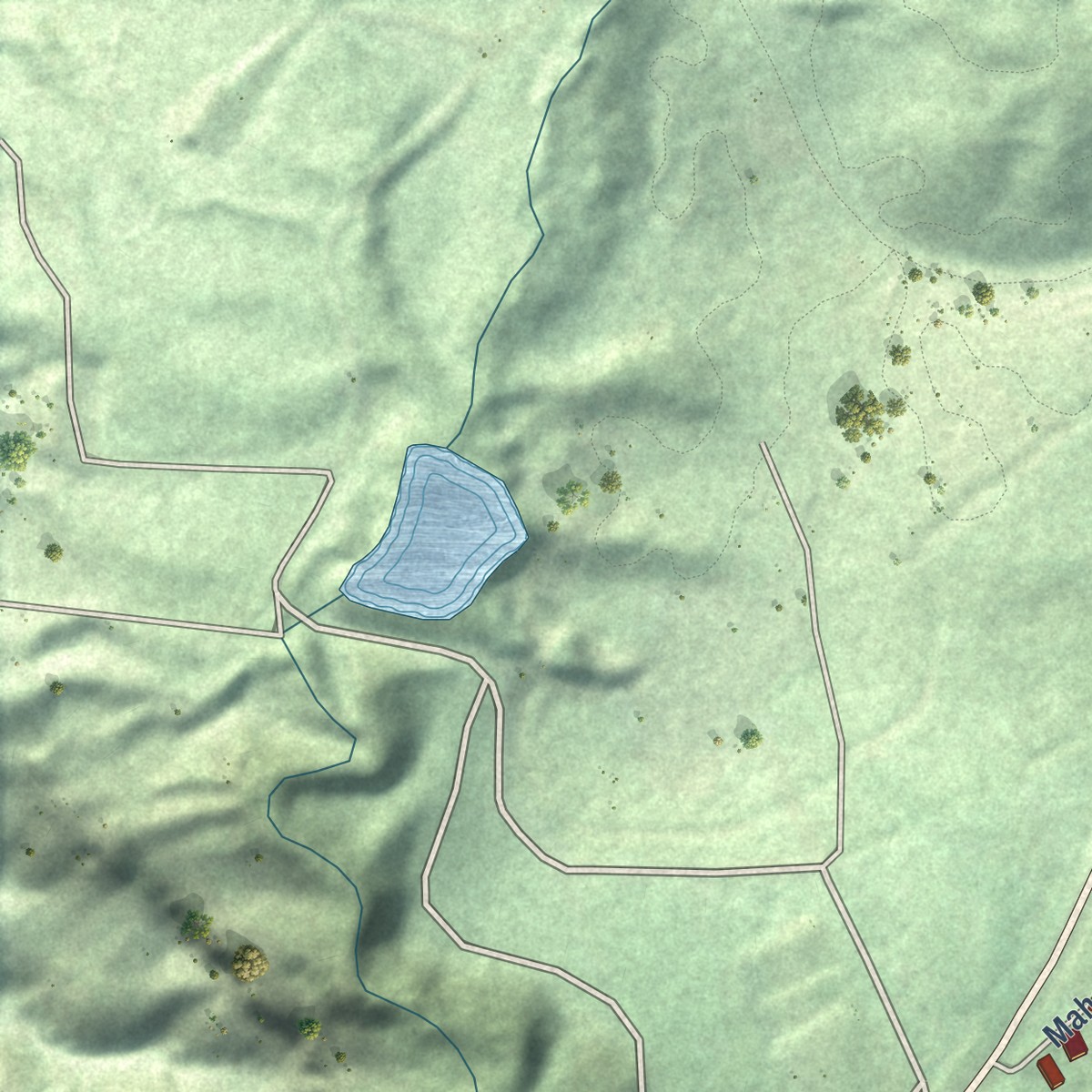 Second close-up of the map of Omao, Hawaii print showing more streets and buildings