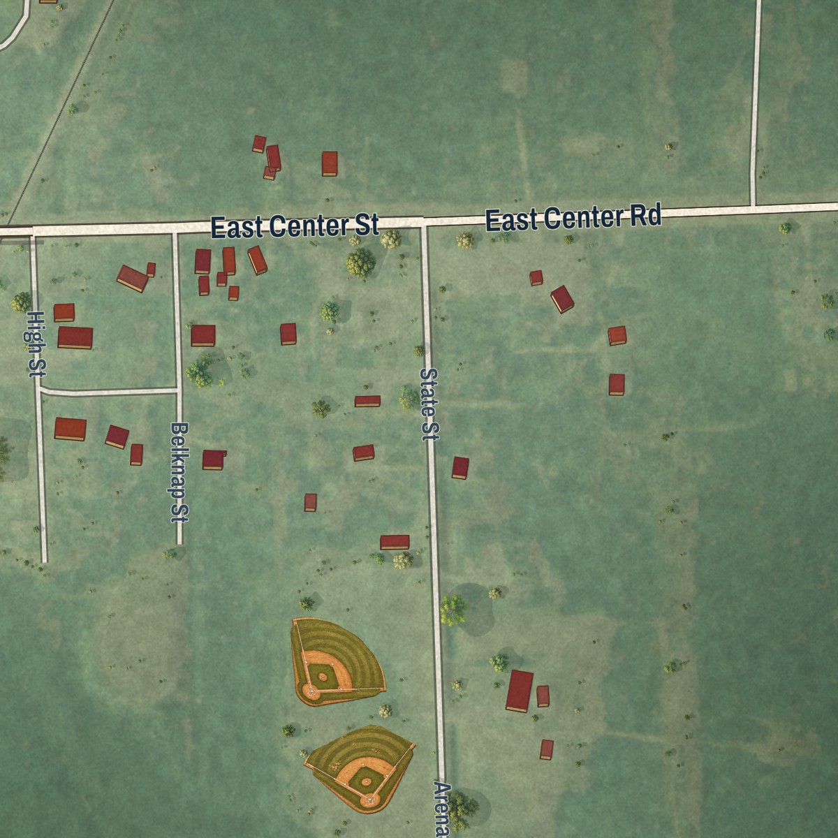 Second close-up of the map of Omer, Michigan print showing more streets and buildings