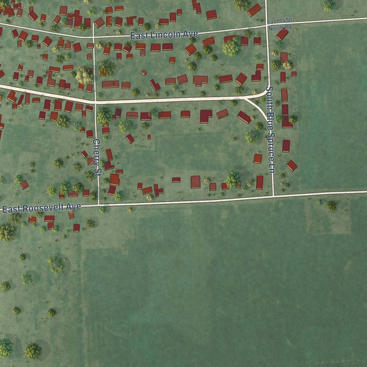 Second close-up of the map of Onarga, Illinois print showing more streets and buildings