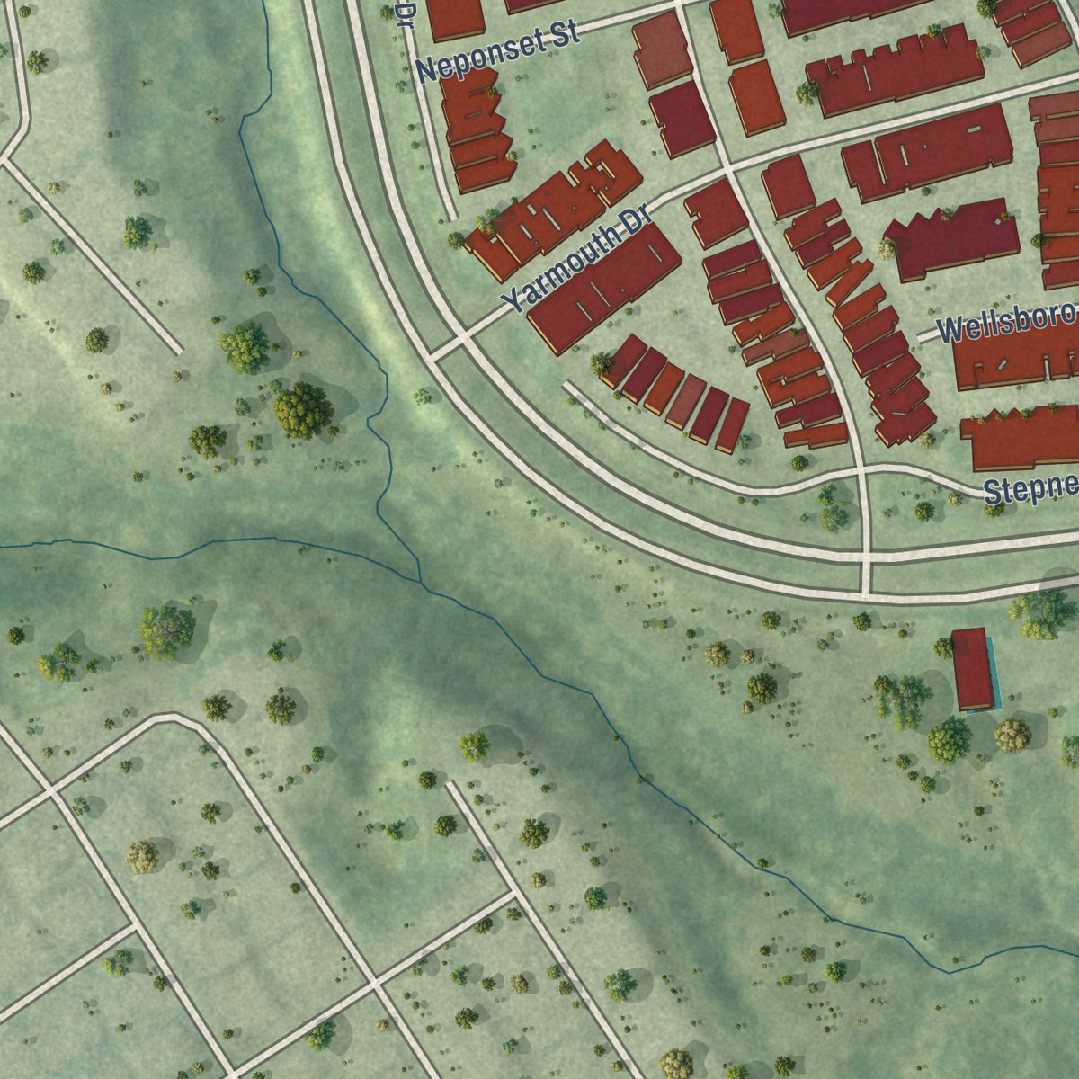 Second close-up of the map of One Loudoun, Virginia print showing more streets and buildings