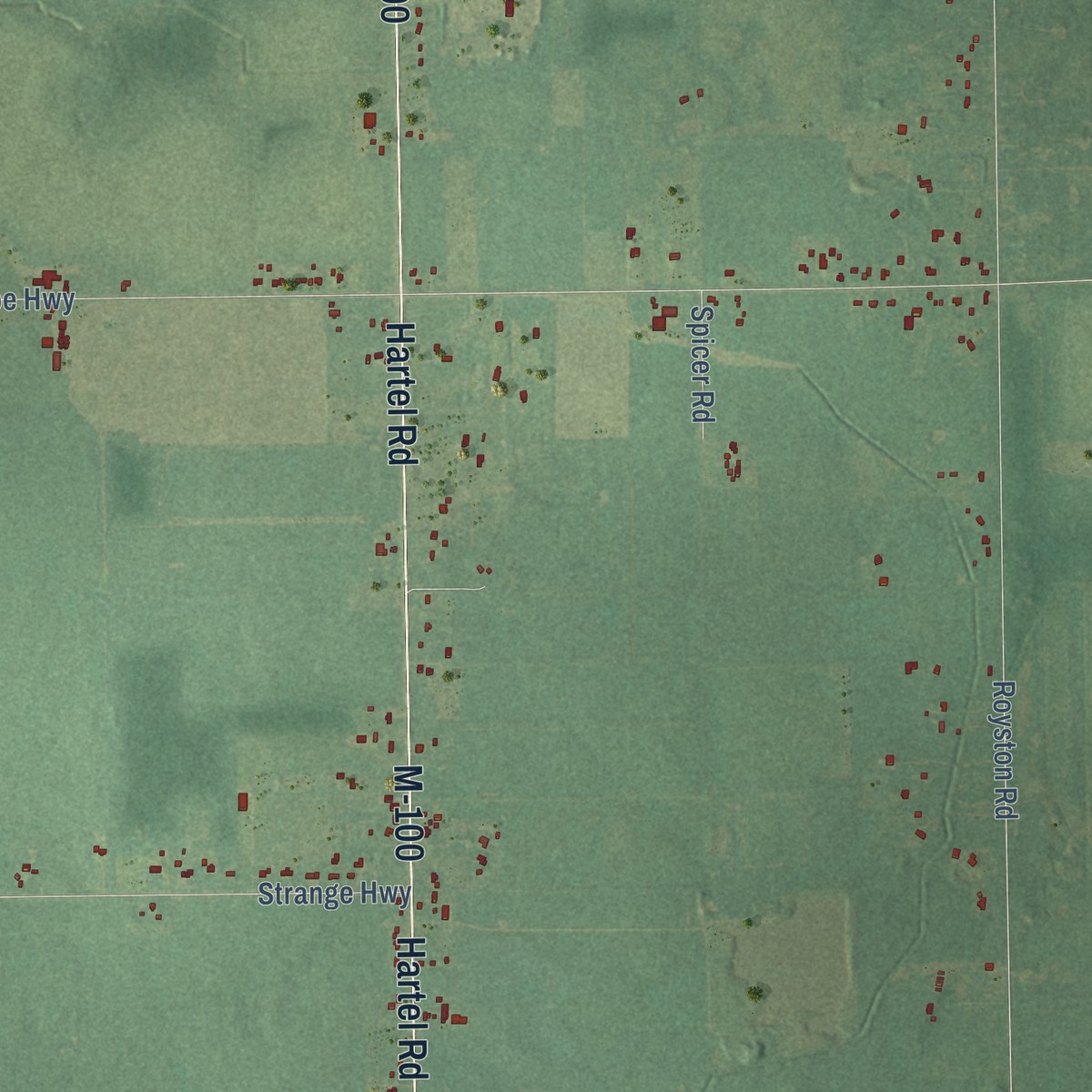 Second close-up of the map of Oneida, Michigan print showing more streets and buildings