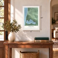 Onekama, Manistee County, Michigan map, 12 x 18 inch print in a white frame in an entryway