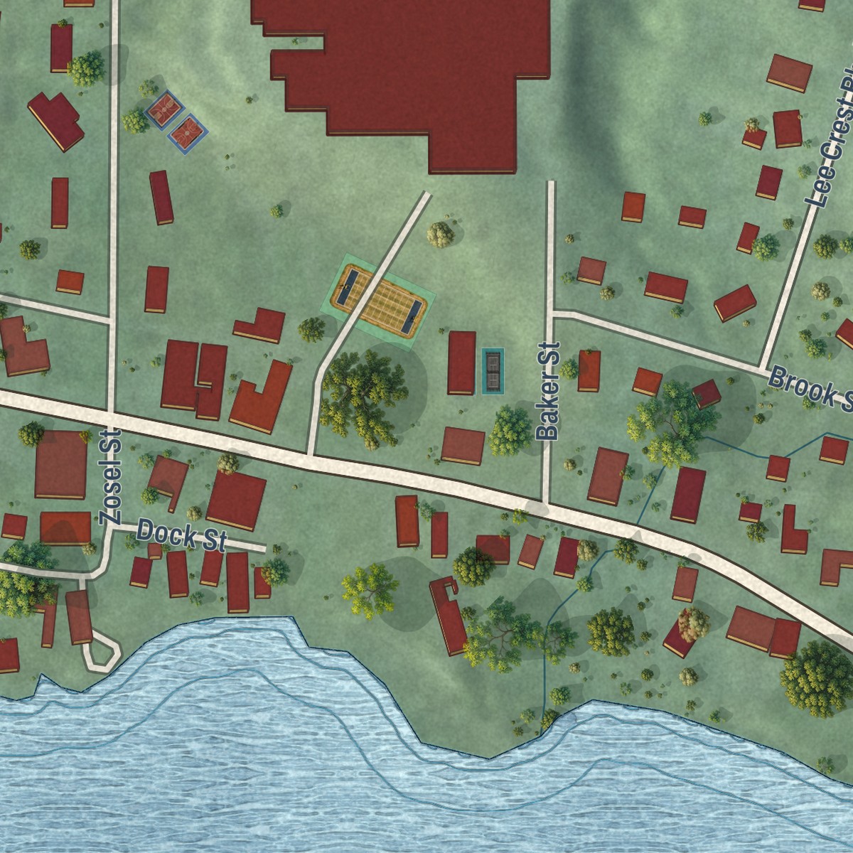 Second close-up of the map of Onekama, Michigan print showing more streets and buildings