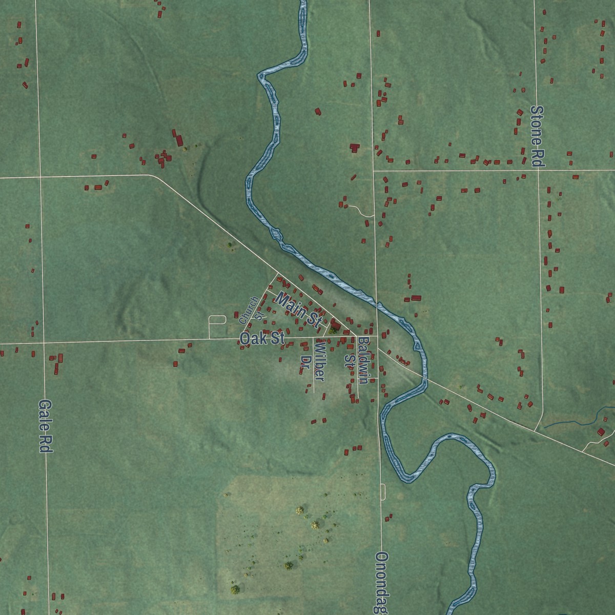 Second close-up of the map of Onondaga, Michigan print showing more streets and buildings
