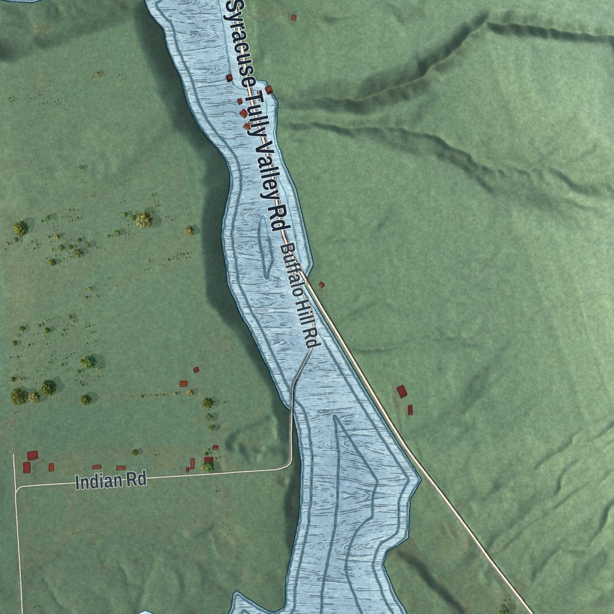 Second close-up of the map of Onondaga Nation Reservation, New York print showing more streets and buildings