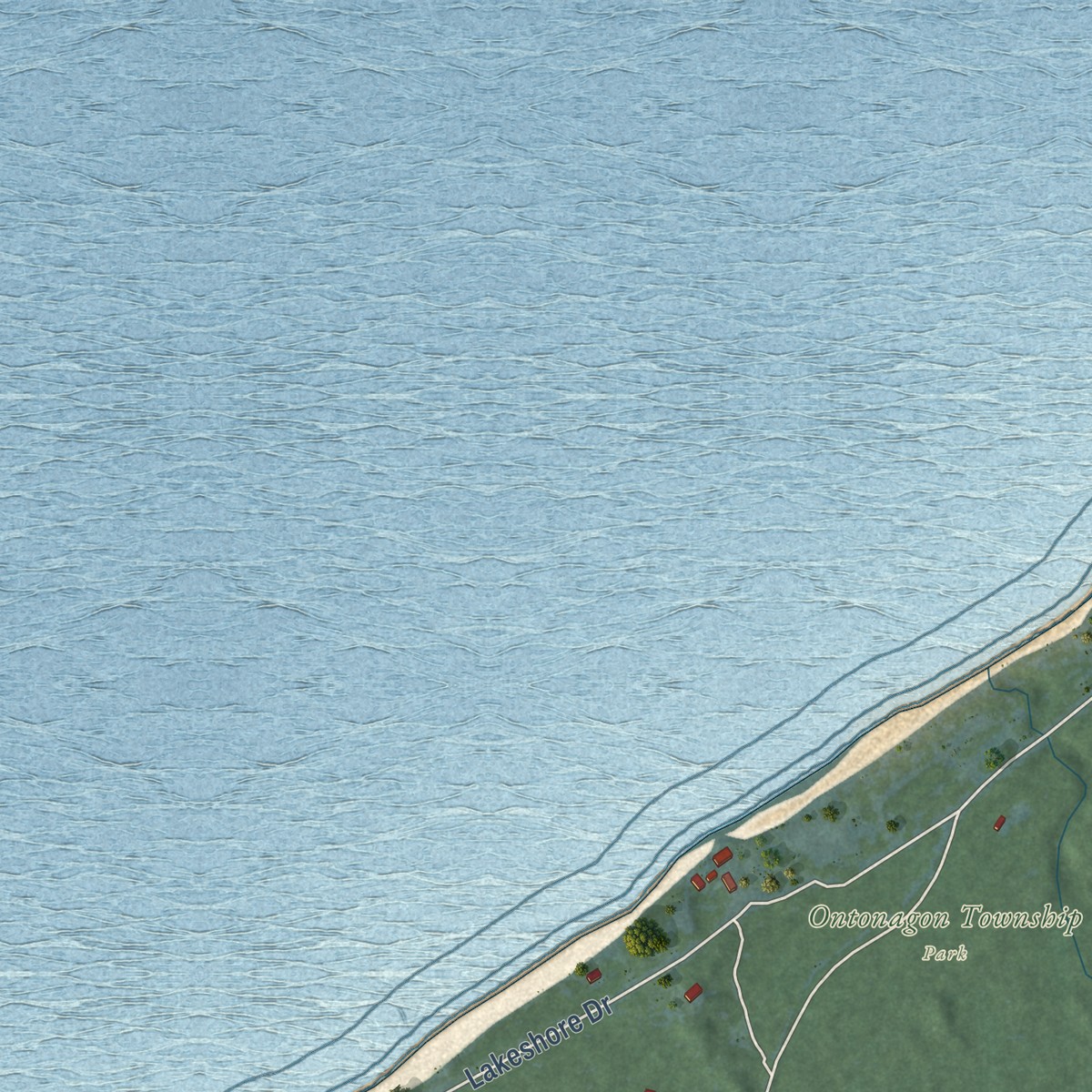 Second close-up of the map of Ontonagon, Michigan print showing more streets and buildings