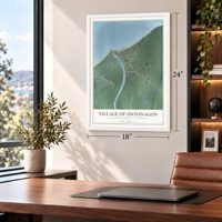 Ontonagon, Michigan map, 18 x 24 inch print in a white frame in a home office