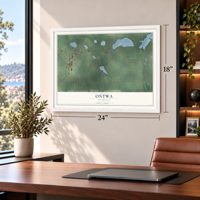 Ontwa, Michigan map, 18 x 24 inch print in a white frame in a home office
