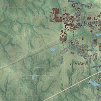 Second close-up of the map of Opelika, Alabama print showing more streets and buildings