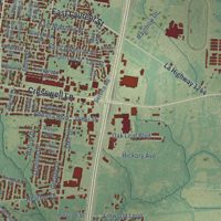 Second close-up of the map of Opelousas, Louisiana print showing more streets and buildings