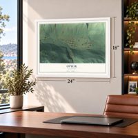Ophir, Colorado map, 18 x 24 inch print in a white frame in a home office