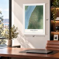 Oquawka, Illinois map, 18 x 24 inch print in a white frame in a home office