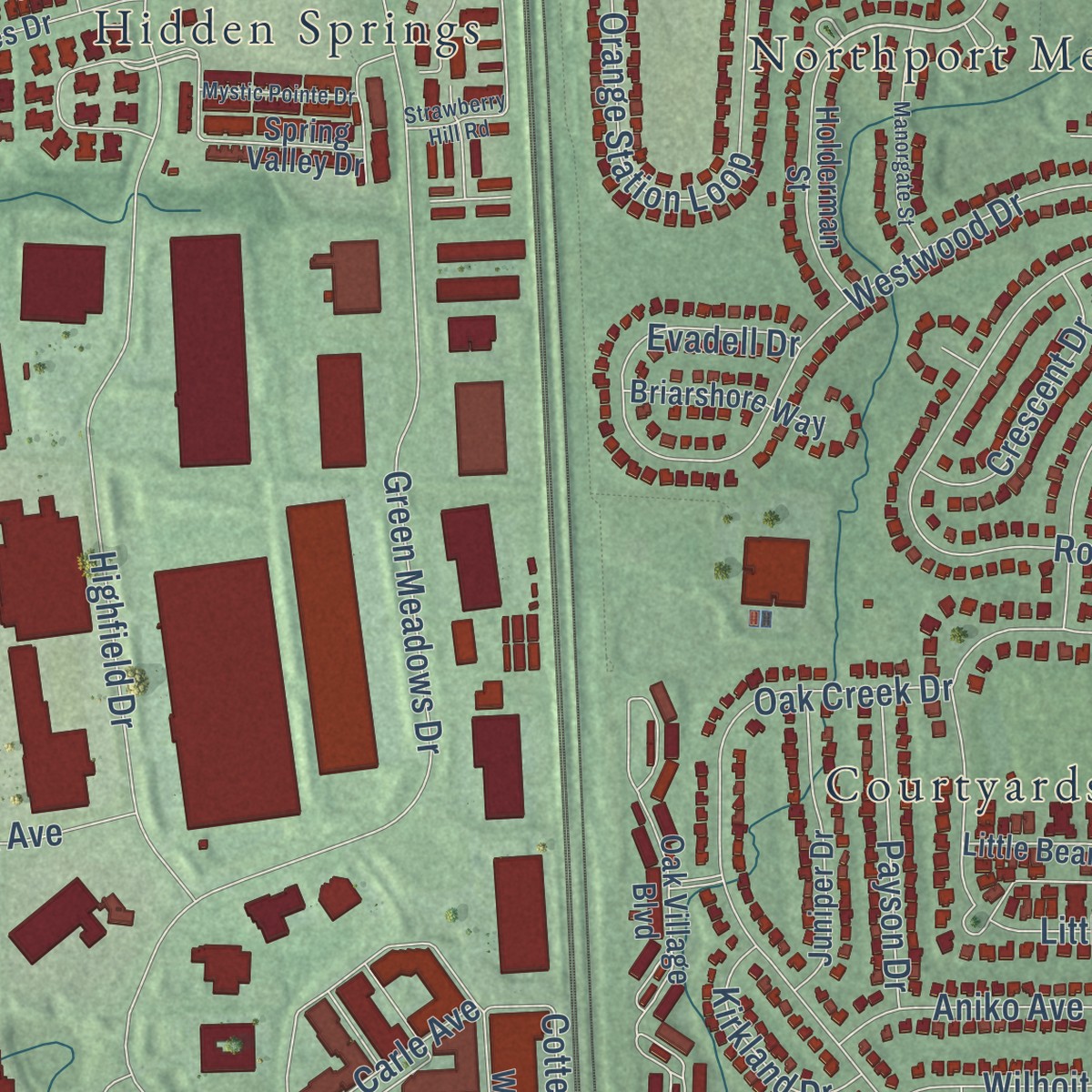 Second close-up of the map of Orange, Delaware County, Ohio print showing more streets and buildings