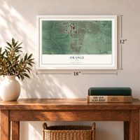 Orange, Delaware County, Ohio map, 12 x 18 inch print in a white frame in an entryway