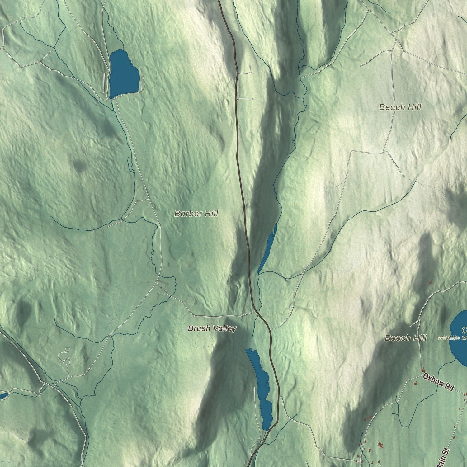 Close-up of the map of Orange, Massachusetts print showing terrain and local geography