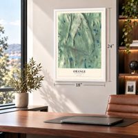 Orange, Massachusetts map, 18 x 24 inch print in a white frame in a home office
