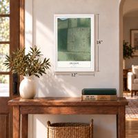 Orason, Texas map, 12 x 18 inch print in a white frame in an entryway
