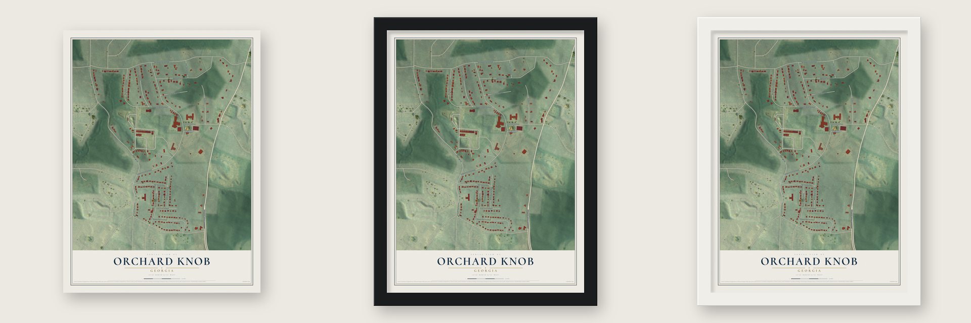 Orchard Knob, Georgia map unframed, in a black wood frame and in a white wood frame