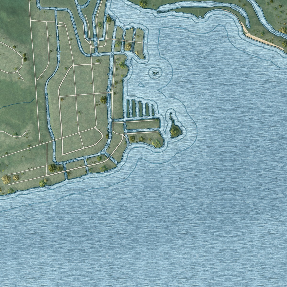 Second close-up of the map of Orchard Lake Village, Michigan print showing more streets and buildings