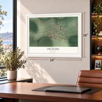 Orchard, Nebraska map, 18 x 24 inch print in a white frame in a home office