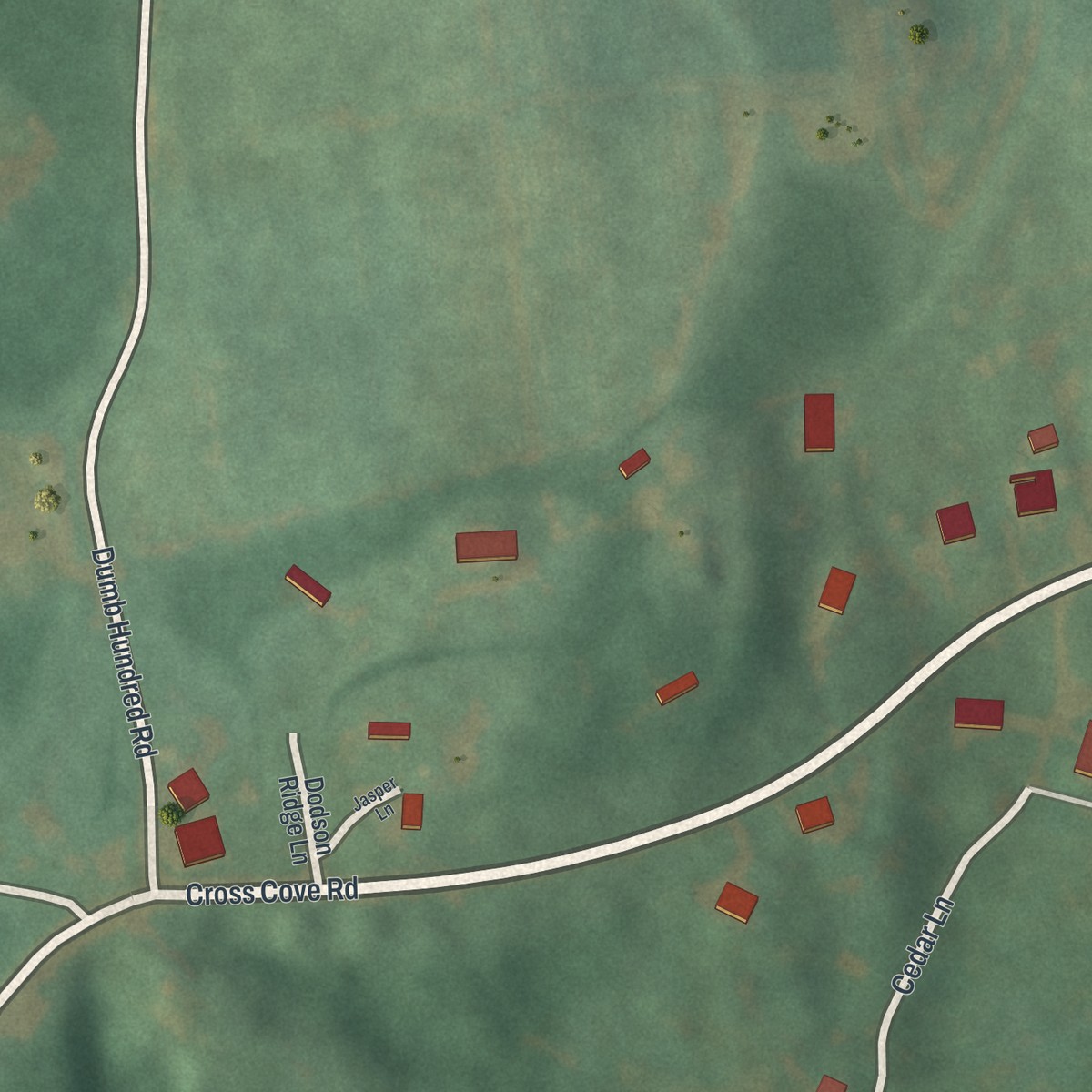 Second close-up of the map of Ore Hill, Pennsylvania print showing more streets and buildings