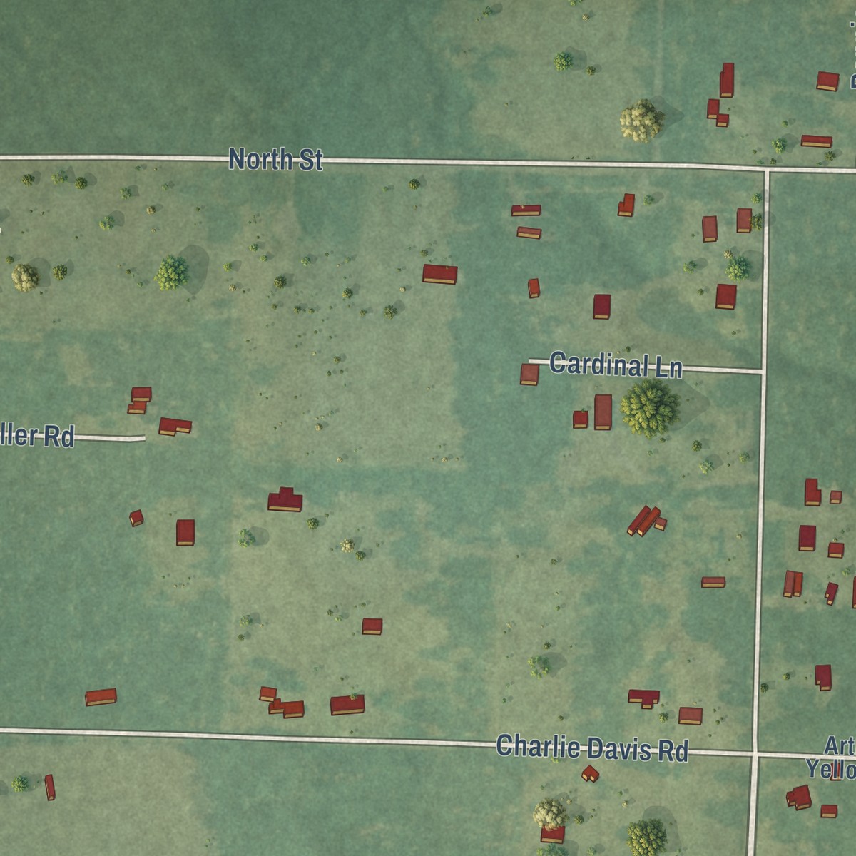 Second close-up of the map of Oretta, Louisiana print showing more streets and buildings