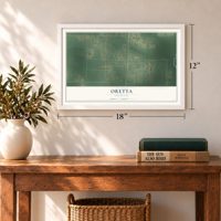 Oretta, Louisiana map, 12 x 18 inch print in a white frame in an entryway