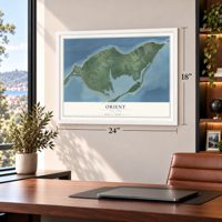 Orient, New York map, 18 x 24 inch print in a white frame in a home office