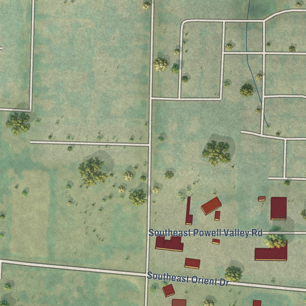 Second close-up of the map of Orient, Oregon print showing more streets and buildings