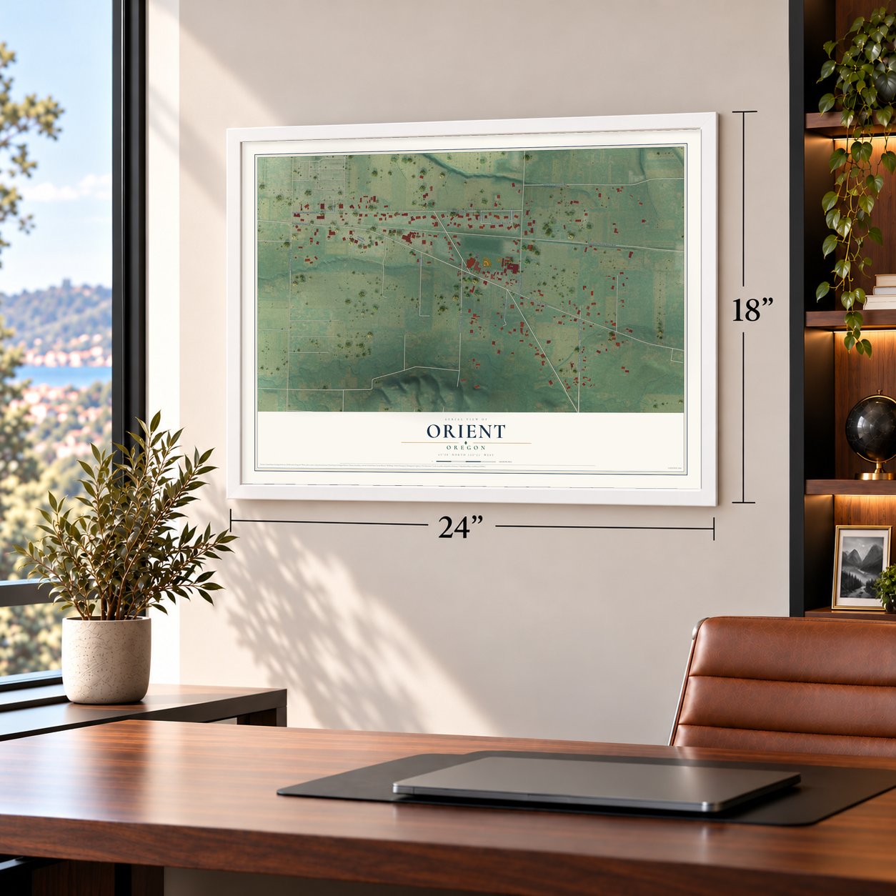 Orient, Oregon map, 18 x 24 inch print in a white frame in a home office