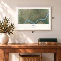 Orin, Wyoming map, 12 x 18 inch print in a white frame in an entryway