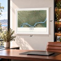 Orin, Wyoming map, 18 x 24 inch print in a white frame in a home office