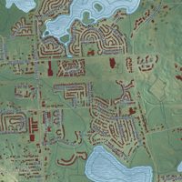 Second close-up of the map of Orion, Michigan print showing more streets and buildings