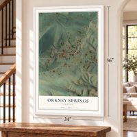 Orkney Springs, Virginia map, 24 x 36 inch print in a white frame by a staircase