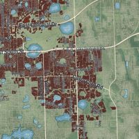 Second close-up of the map of Orlando, Florida print showing more streets and buildings