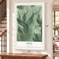 Orme, Tennessee map, 24 x 36 inch print in a white frame by a staircase