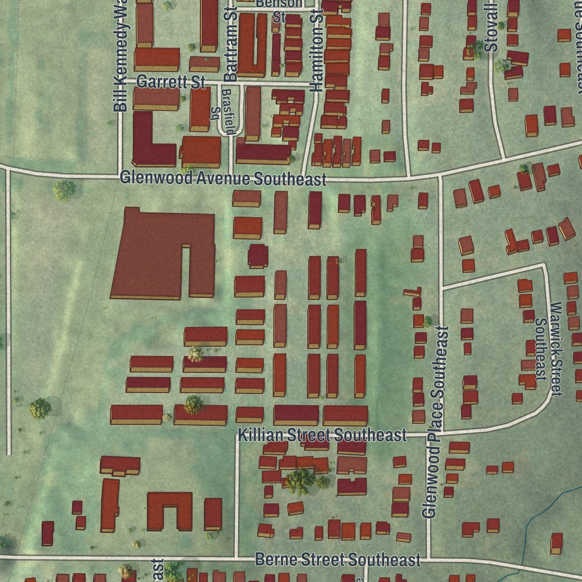 Second close-up of the map of Ormewood Park, Georgia print showing more streets and buildings