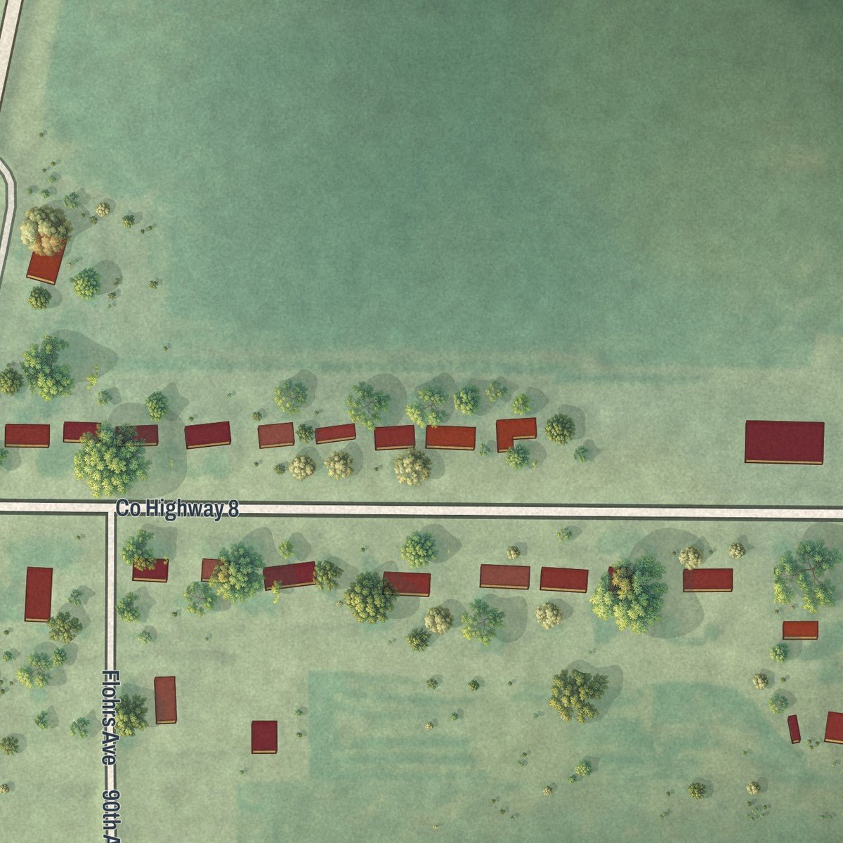 Second close-up of the map of Ormsby, Minnesota print showing more streets and buildings