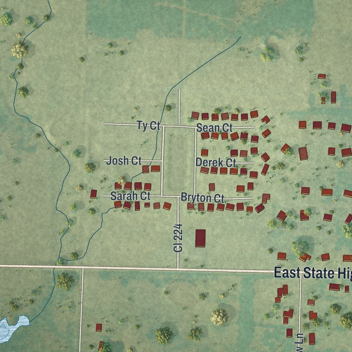 Second close-up of the map of Oronogo, Missouri print showing more streets and buildings