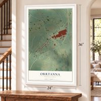 Orrtanna, Pennsylvania map, 24 x 36 inch print in a white frame by a staircase