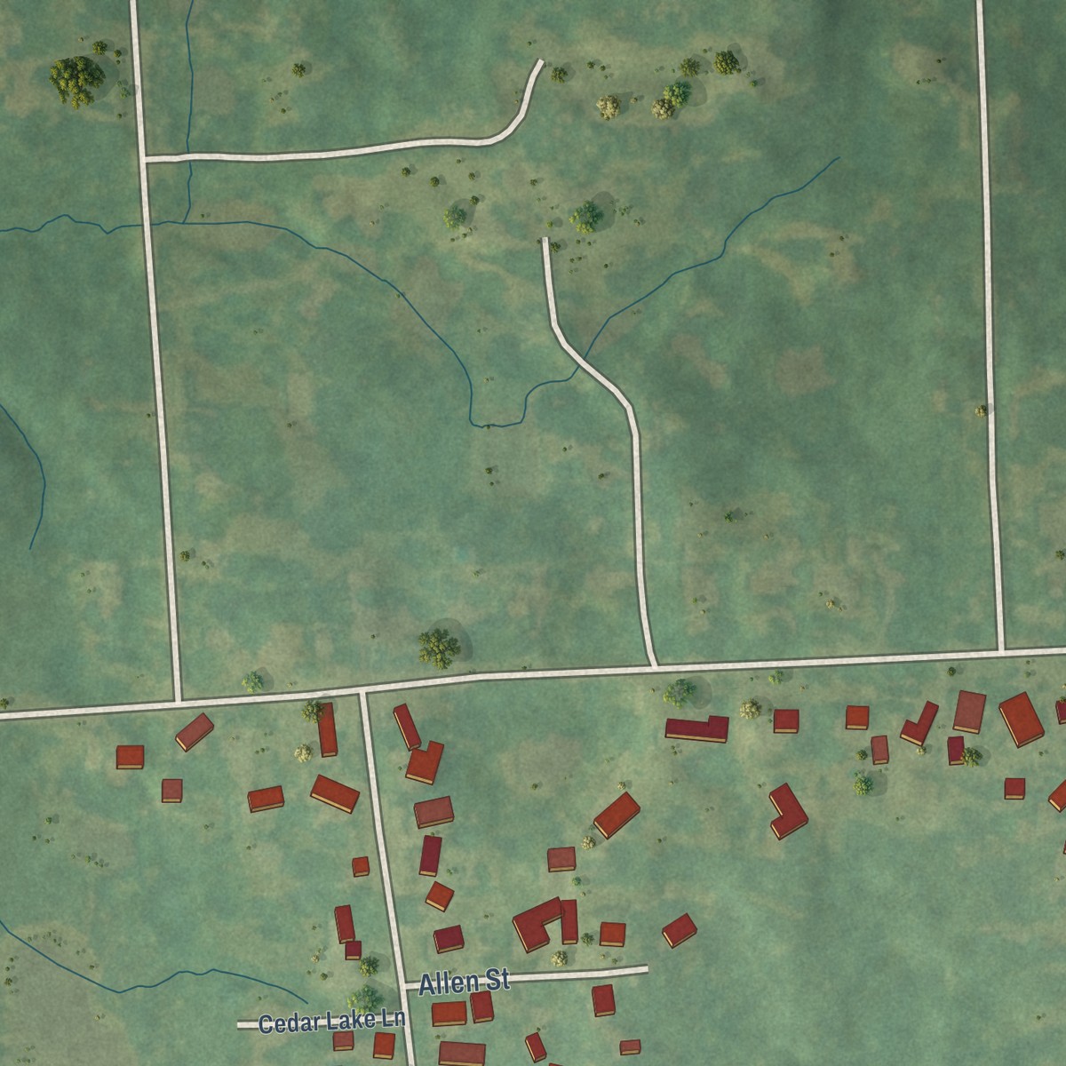 Second close-up of the map of Ortonville, Michigan print showing more streets and buildings