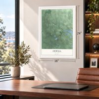 Orwell, New York map, 18 x 24 inch print in a white frame in a home office