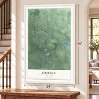 Orwell, New York map, 24 x 36 inch print in a white frame by a staircase