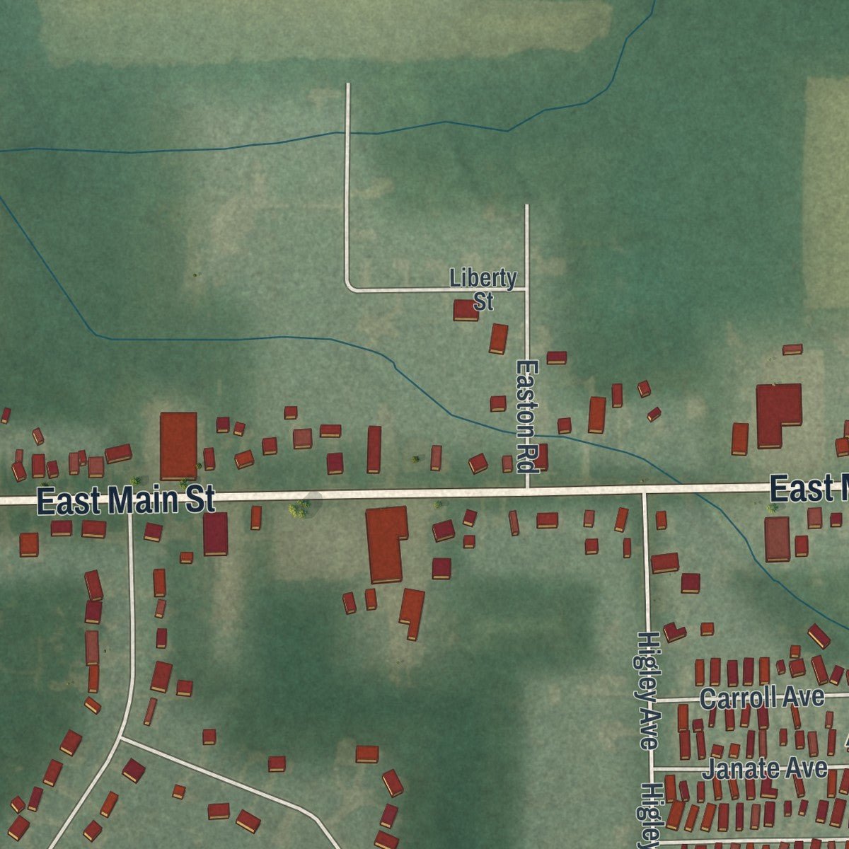 Second close-up of the map of Orwell, Ohio print showing more streets and buildings
