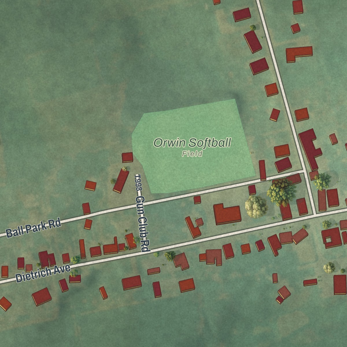 Second close-up of the map of Orwin, Pennsylvania print showing more streets and buildings
