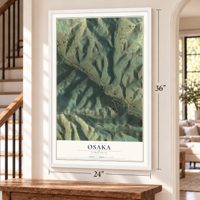 Osaka, Virginia map, 24 x 36 inch print in a white frame by a staircase