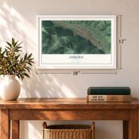 Osburn, Idaho map, 12 x 18 inch print in a white frame in an entryway
