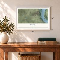 Osceola, Arkansas map, 12 x 18 inch print in a white frame in an entryway
