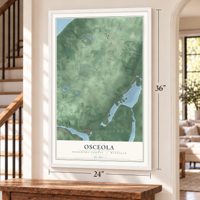 Osceola, Houghton County, Michigan map, 24 x 36 inch print in a white frame by a staircase