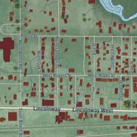 Second close-up of the map of Osceola, Indiana print showing more streets and buildings